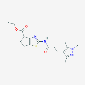 ethyl 2-(3-(1,3,5-trimethyl-1H-pyrazol-4-yl)propanamido)-5,6-dihydro-4H-cyclopenta[d]thiazole-4-carboxylate