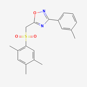 molecular formula C19H20N2O3S B2490289 3-(m-Tolyl)-5-(((2,4,5-trimethylphenyl)sulfonyl)methyl)-1,2,4-oxadiazole CAS No. 1105224-56-3