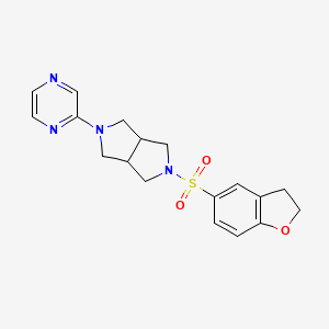 molecular formula C18H20N4O3S B2490293 5-(2,3-Dihydro-1-benzofuran-5-ylsulfonyl)-2-pyrazin-2-yl-1,3,3a,4,6,6a-hexahydropyrrolo[3,4-c]pyrrole CAS No. 2415563-63-0