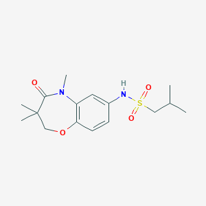 molecular formula C16H24N2O4S B2490294 2-甲基-N-(3,3,5-三甲基-4-氧代-2,3,4,5-四氢苯并[b][1,4]噁唑-7-基)丙烷-1-磺酰胺 CAS No. 922103-14-8