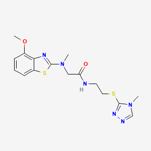 molecular formula C16H20N6O2S2 B2490297 2-((4-methoxybenzo[d]thiazol-2-yl)(methyl)amino)-N-(2-((4-methyl-4H-1,2,4-triazol-3-yl)thio)ethyl)acetamide CAS No. 1351590-96-9