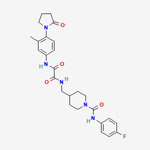 molecular formula C26H30FN5O4 B2490298 N1-((1-((4-fluorophenyl)carbamoyl)piperidin-4-yl)methyl)-N2-(3-methyl-4-(2-oxopyrrolidin-1-yl)phenyl)oxalamide CAS No. 1286718-74-8