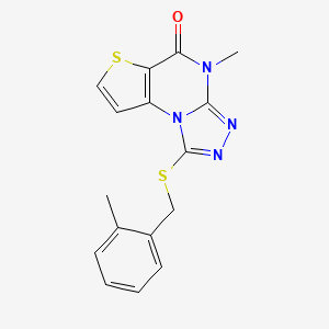 molecular formula C16H14N4OS2 B2490311 4-methyl-1-((2-methylbenzyl)thio)thieno[2,3-e][1,2,4]triazolo[4,3-a]pyrimidin-5(4H)-one CAS No. 1189984-73-3