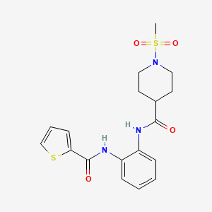 molecular formula C18H21N3O4S2 B2490315 1-(甲磺酰)-N-(2-(噻吩-2-羧酰胺基)苯基)哌啶-4-羧酰胺 CAS No. 1207029-07-9