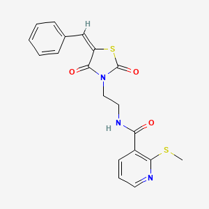 molecular formula C19H17N3O3S2 B2490316 N-[2-[(5E)-5-Benzylidene-2,4-dioxo-1,3-thiazolidin-3-yl]ethyl]-2-methylsulfanylpyridine-3-carboxamide CAS No. 796978-32-0
