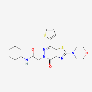 molecular formula C21H25N5O3S2 B2490333 N-cyclohexyl-2-(2-morpholino-4-oxo-7-(thiophen-2-yl)thiazolo[4,5-d]pyridazin-5(4H)-yl)acetamide CAS No. 1021045-15-7