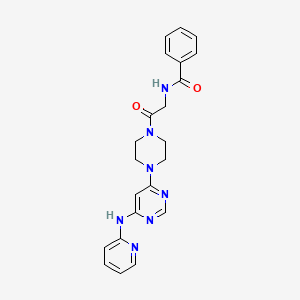 molecular formula C22H23N7O2 B2490337 N-(2-oxo-2-(4-(6-(pyridin-2-ylamino)pyrimidin-4-yl)piperazin-1-yl)ethyl)benzamide CAS No. 1421494-50-9