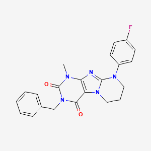 molecular formula C22H20FN5O2 B2490339 3-benzyl-9-(4-fluorophenyl)-1-methyl-7,8-dihydro-6H-purino[7,8-a]pyrimidine-2,4-dione CAS No. 872628-27-8