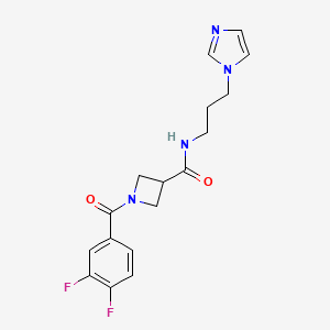 molecular formula C17H18F2N4O2 B2490340 N-(3-(1H-咪唑-1-基)丙基)-1-(3,4-二氟苯甲酰)氮杂丙烷-3-羧酰胺 CAS No. 1334375-67-5