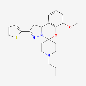 molecular formula C22H27N3O2S B2490341 7-Methoxy-1'-propyl-2-(thiophen-2-yl)-1,10b-dihydrospiro[benzo[e]pyrazolo[1,5-c][1,3]oxazine-5,4'-piperidine] CAS No. 840469-64-9