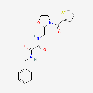 molecular formula C18H19N3O4S B2490345 N1-benzyl-N2-((3-(thiophene-2-carbonyl)oxazolidin-2-yl)methyl)oxalamide CAS No. 874805-73-9