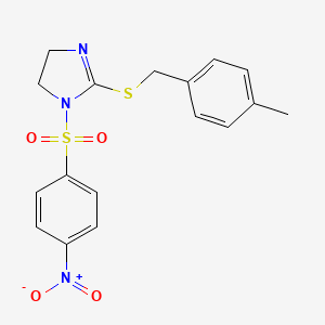 molecular formula C17H17N3O4S2 B2490355 2-[(4-Methylphenyl)methylsulfanyl]-1-(4-nitrophenyl)sulfonyl-4,5-dihydroimidazole CAS No. 868218-08-0