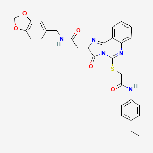 molecular formula C30H27N5O5S B2490358 N-(1,3-benzodioxol-5-ylmethyl)-2-[5-[2-(4-ethylanilino)-2-oxoethyl]sulfanyl-3-oxo-2H-imidazo[1,2-c]quinazolin-2-yl]acetamide CAS No. 959502-37-5