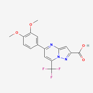 molecular formula C16H12F3N3O4 B2490359 5-(3,4-ジメトキシフェニル)-7-(トリフルオロメチル)ピラゾロ[1,5-a]ピリミジン-2-カルボン酸 CAS No. 333761-16-3