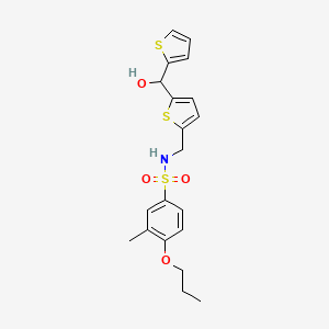 molecular formula C20H23NO4S3 B2490367 N-((5-(hydroxy(thiophen-2-yl)methyl)thiophen-2-yl)methyl)-3-methyl-4-propoxybenzenesulfonamide CAS No. 1421467-07-3