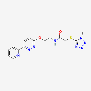 molecular formula C15H16N8O2S B2490378 2-((1-methyl-1H-tetrazol-5-yl)thio)-N-(2-((6-(pyridin-2-yl)pyridazin-3-yl)oxy)ethyl)acetamide CAS No. 1257552-16-1