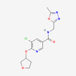 molecular formula C14H15ClN4O4 B2490387 5-chloro-N-((5-methyl-1,3,4-oxadiazol-2-yl)methyl)-6-((tetrahydrofuran-3-yl)oxy)nicotinamide CAS No. 1903655-20-8