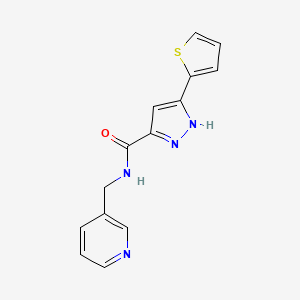 molecular formula C14H12N4OS B2490390 N-(pyridin-3-ylmethyl)-5-(thiophen-2-yl)-1H-pyrazole-3-carboxamide CAS No. 1240059-12-4