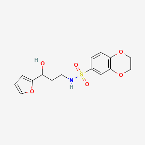 molecular formula C15H17NO6S B2490397 N-(3-(furan-2-yl)-3-hydroxypropyl)-2,3-dihydrobenzo[b][1,4]dioxine-6-sulfonamide CAS No. 1421516-77-9