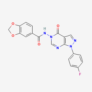 molecular formula C19H12FN5O4 B2490400 N-(1-(4-fluorophenyl)-4-oxo-1H-pyrazolo[3,4-d]pyrimidin-5(4H)-yl)benzo[d][1,3]dioxole-5-carboxamide CAS No. 899966-89-3