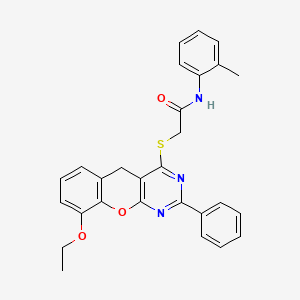 molecular formula C28H25N3O3S B2490411 2-((9-乙氧基-2-苯基-5H-咖啡诺[2,3-d]嘧啶-4-基)硫)-N-(邻甲苯基)乙酰胺 CAS No. 866348-84-7