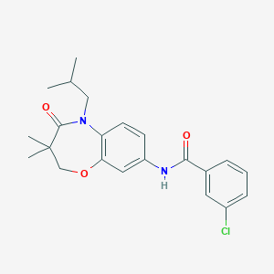 molecular formula C22H25ClN2O3 B2490413 3-chloro-N-(5-isobutyl-3,3-dimethyl-4-oxo-2,3,4,5-tetrahydrobenzo[b][1,4]oxazepin-8-yl)benzamide CAS No. 921582-44-7