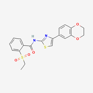 molecular formula C20H18N2O5S2 B2490418 N-(4-(2,3-dihydrobenzo[b][1,4]dioxin-6-yl)thiazol-2-yl)-2-(ethylsulfonyl)benzamide CAS No. 898459-09-1