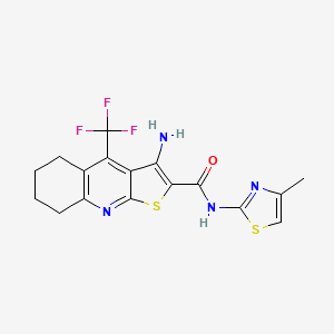 molecular formula C17H15F3N4OS2 B2490449 3-amino-N-(4-methyl-1,3-thiazol-2-yl)-4-(trifluoromethyl)-5,6,7,8-tetrahydrothieno[2,3-b]quinoline-2-carboxamide CAS No. 626222-21-7