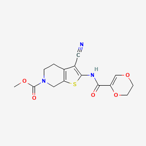 molecular formula C15H15N3O5S B2490450 甲基-3-氰基-2-(5,6-二氢-1,4-二噁烷-2-甲酰胺基)-4,5-二氢噻吩[2,3-c]吡啶-6(7H)-羧酸甲酯 CAS No. 886957-20-6