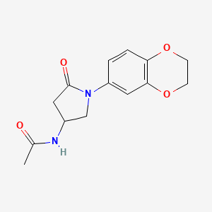 molecular formula C14H16N2O4 B2490451 N-(1-(2,3-二氢苯并[b][1,4]二噁烷-6-基)-5-氧代吡咯烷-3-基)乙酰胺 CAS No. 896302-82-2