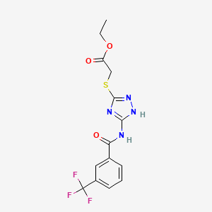 molecular formula C14H13F3N4O3S B2490491 ethyl 2-[(3-{[3-(trifluoromethyl)benzoyl]amino}-1H-1,2,4-triazol-5-yl)sulfanyl]acetate CAS No. 866010-94-8