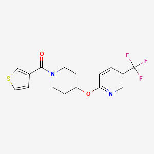 molecular formula C16H15F3N2O2S B2490493 Thiophen-3-yl(4-((5-(trifluoromethyl)pyridin-2-yl)oxy)piperidin-1-yl)methanone CAS No. 1421496-49-2