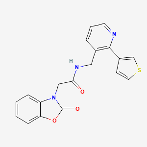 molecular formula C19H15N3O3S B2490500 2-(2-氧基苯并[d]噁唑-3(2H)-基)-N-((2-(噻吩-3-基)吡啶-3-基)甲基)乙酰胺 CAS No. 2034564-30-0