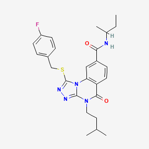 molecular formula C26H30FN5O2S B2490507 N-(叔丁基)-1-((4-氟苯甲基)硫)-4-异戊基-5-氧基-4,5-二氢-[1,2,4]三唑并[4,3-a]喹唑啉-8-甲酰胺 CAS No. 2034377-68-7