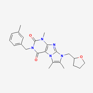 molecular formula C23H27N5O3 B2490514 4,7,8-三甲基-2-[(3-甲基苯基)甲基]-6-(氧杂环戊烷-2-基甲基)嘧啶并[7,8-a]咪唑-1,3-二酮 CAS No. 876674-69-0