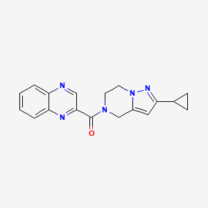 molecular formula C18H17N5O B2490515 (2-cyclopropyl-6,7-dihydropyrazolo[1,5-a]pyrazin-5(4H)-yl)(quinoxalin-2-yl)methanone CAS No. 2034293-50-8