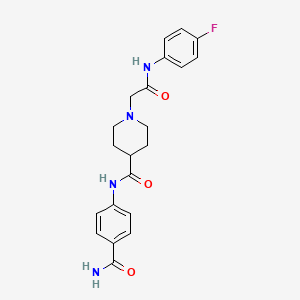 molecular formula C21H23FN4O3 B2490533 N-(4-羰胺基苯基)-1-(2-((4-氟苯基)氨基)-2-氧基乙基)哌啶-4-甲酰胺 CAS No. 941928-79-6