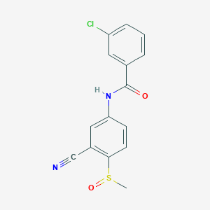 molecular formula C15H11ClN2O2S B2490535 3-Chloro-N-(3-cyano-4-(methylsulfinyl)phenyl)benzenecarboxamide CAS No. 320421-59-8