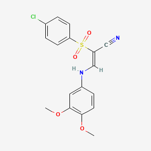 (Z)-2-((4-chlorophenyl)sulfonyl)-3-((3,4-dimethoxyphenyl)amino)acrylonitrile