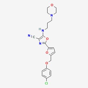 molecular formula C22H23ClN4O4 B2490537 2-(5-((4-Chlorophenoxy)methyl)furan-2-yl)-5-((3-morpholinopropyl)amino)oxazole-4-carbonitrile CAS No. 941881-94-3