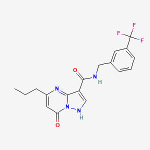 molecular formula C18H17F3N4O2 B2490544 7-oxo-5-propyl-N-(3-(trifluoromethyl)benzyl)-4,7-dihydropyrazolo[1,5-a]pyrimidine-3-carboxamide CAS No. 1251624-18-6