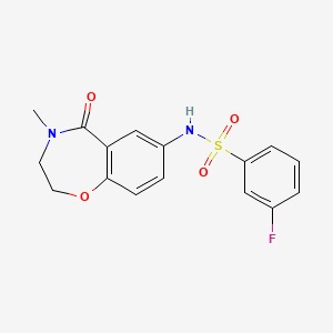 molecular formula C16H15FN2O4S B2490546 3-fluoro-N-(4-methyl-5-oxo-2,3,4,5-tetrahydrobenzo[f][1,4]oxazepin-7-yl)benzenesulfonamide CAS No. 922007-02-1