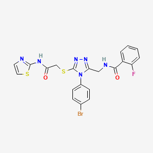 molecular formula C21H16BrFN6O2S2 B2490547 N-((4-(4-bromophenyl)-5-((2-oxo-2-(thiazol-2-ylamino)ethyl)thio)-4H-1,2,4-triazol-3-yl)methyl)-2-fluorobenzamide CAS No. 391899-00-6