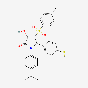 molecular formula C27H27NO4S2 B2490552 3-hydroxy-4-(4-methylbenzenesulfonyl)-5-[4-(methylsulfanyl)phenyl]-1-[4-(propan-2-yl)phenyl]-2,5-dihydro-1H-pyrrol-2-one CAS No. 1358744-11-2