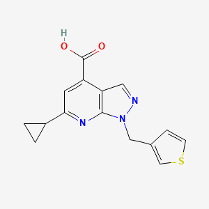molecular formula C15H13N3O2S B2490567 6-cyclopropyl-1-(thiophen-3-ylmethyl)-1H-pyrazolo[3,4-b]pyridine-4-carboxylic acid CAS No. 954579-22-7