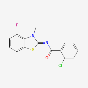 molecular formula C15H10ClFN2OS B2490572 2-chloro-N-[(2Z)-4-fluoro-3-methyl-2,3-dihydro-1,3-benzothiazol-2-ylidene]benzamide CAS No. 868371-01-1