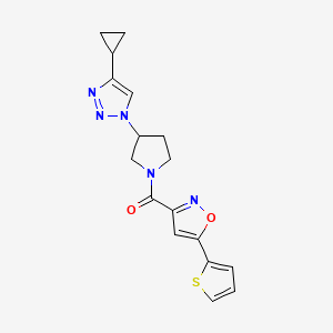 molecular formula C17H17N5O2S B2490574 (3-(4-cyclopropyl-1H-1,2,3-triazol-1-yl)pyrrolidin-1-yl)(5-(thiophen-2-yl)isoxazol-3-yl)methanone CAS No. 2199477-52-4