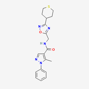 molecular formula C19H21N5O2S B2490576 5-甲基-1-苯基-N-((3-(四氢-2H-噻吡烷-4-基)-1,2,4-噁二唑-5-基)甲基)-1H-咪唑-4-甲酰胺 CAS No. 2034519-10-1