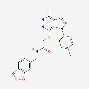 molecular formula C23H21N5O3S B2490650 N-(benzo[d][1,3]dioxol-5-ylmethyl)-2-((4-methyl-1-(p-tolyl)-1H-pyrazolo[3,4-d]pyridazin-7-yl)thio)acetamide CAS No. 1207039-52-8