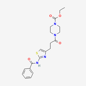 molecular formula C20H24N4O4S B2490652 Ethyl 4-(3-(2-benzamidothiazol-4-yl)propanoyl)piperazine-1-carboxylate CAS No. 1049423-11-1